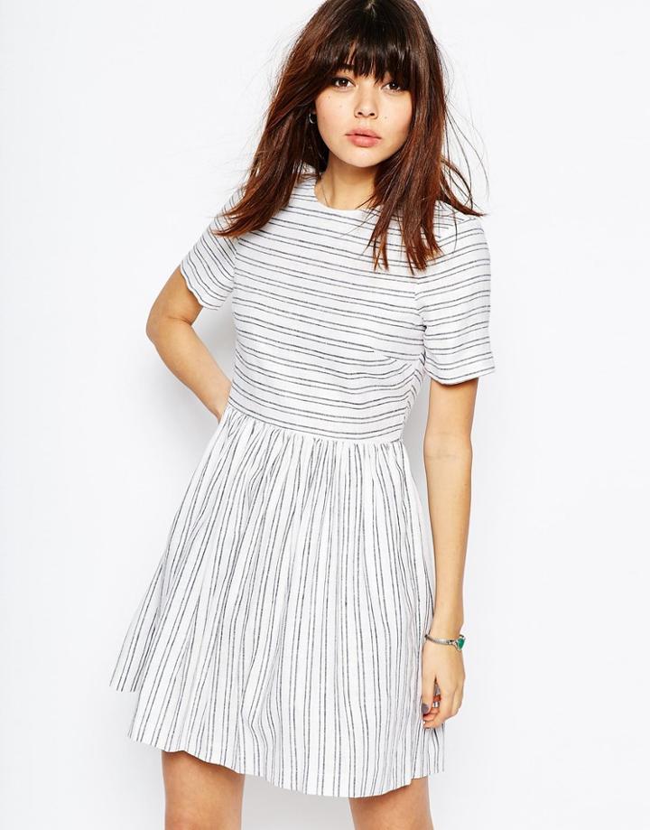 Asos Natural Fibre Stripe Skater Dress - Multi