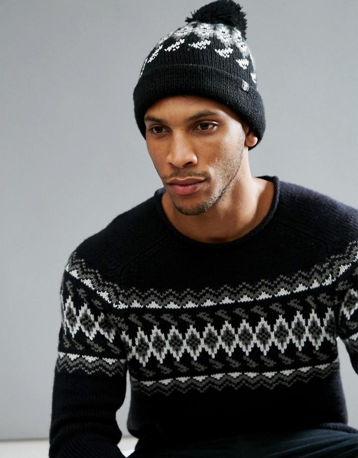 O'neill Reissue Bobble Beanie Argyle Knit In Black - Black