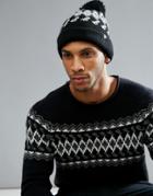 O'neill Reissue Bobble Beanie Argyle Knit In Black - Black