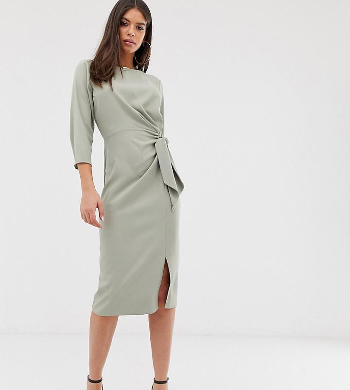 Asos Design Tall Tie Wrap Around Midi Dress - Green