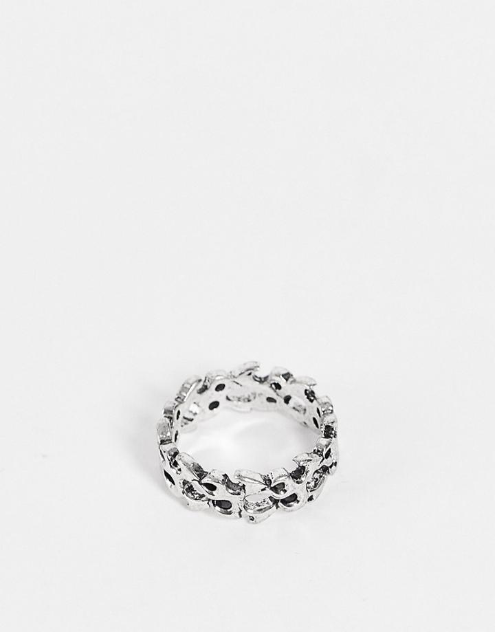Asos Design Ring With Flame In Burnished Silver