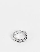 Asos Design Ring With Flame In Burnished Silver
