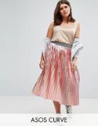 Asos Curve Pleated Skirt In Metallic With Sports Waistband - Pink