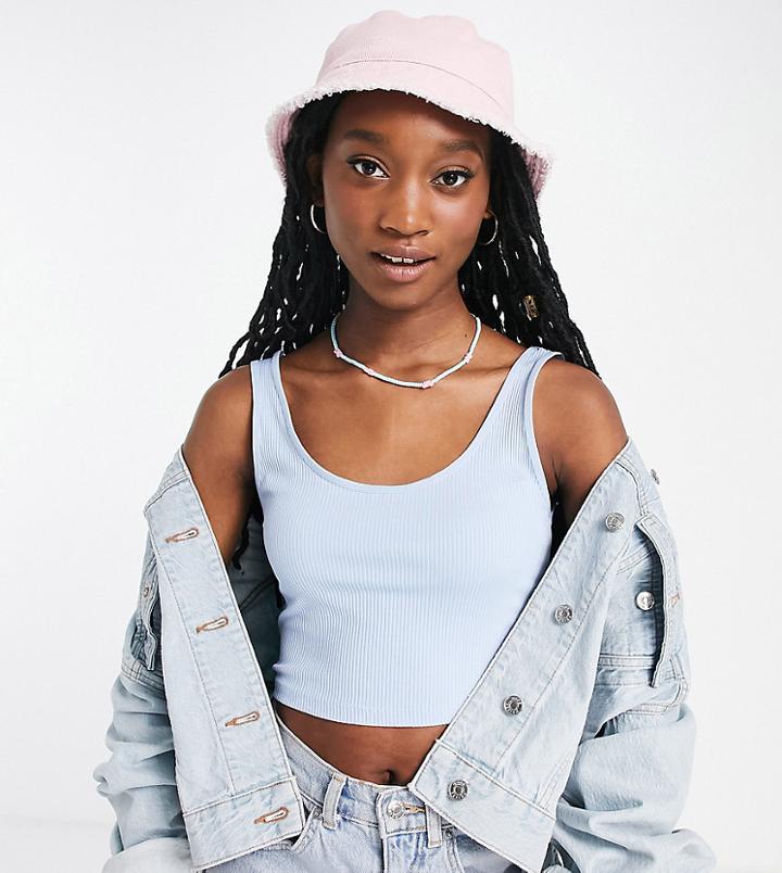 Stradivarius Ribbed Tank Top In Sky Blue-blues