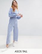 Asos Tall Off Shoulder Jumpsuit In Cotton Shirting And Stripe - Multi