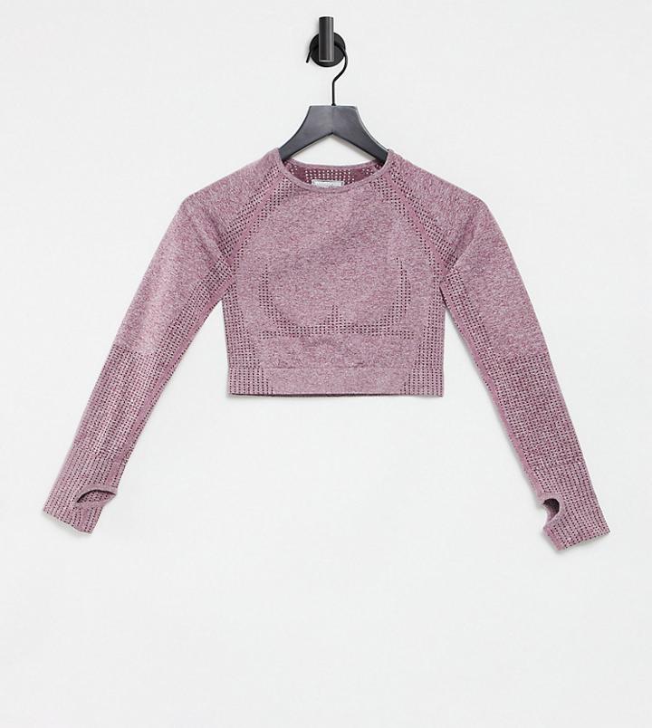 Love & Other Things Petite Gym Seamless Knitted Long Sleeve Cropped Top In Purple Heather
