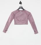 Love & Other Things Petite Gym Seamless Knitted Long Sleeve Cropped Top In Purple Heather
