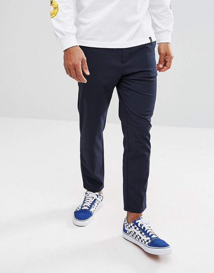 Bershka Slim Fit Cropped Pants In Navy - Navy
