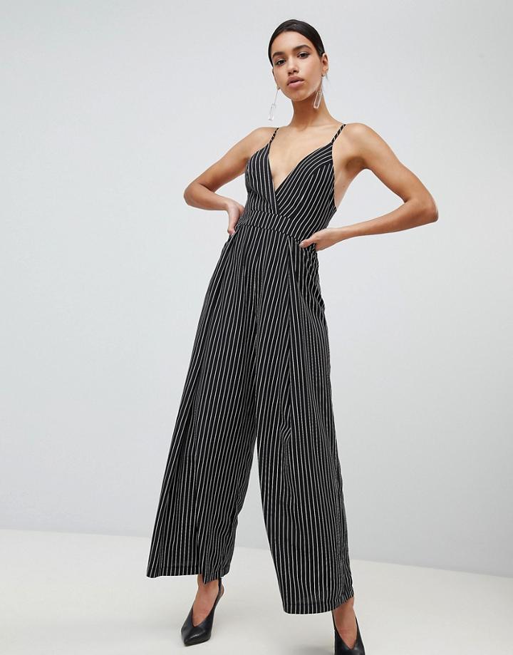 Parallel Lines Wide Leg Jumpsuit In Stripe - Multi