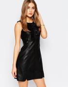 Warehouse Faux Leather Ruffle Dress - Black