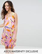 Asos Maternity Swing Dress With Tie Detail In Bold Print - Multi