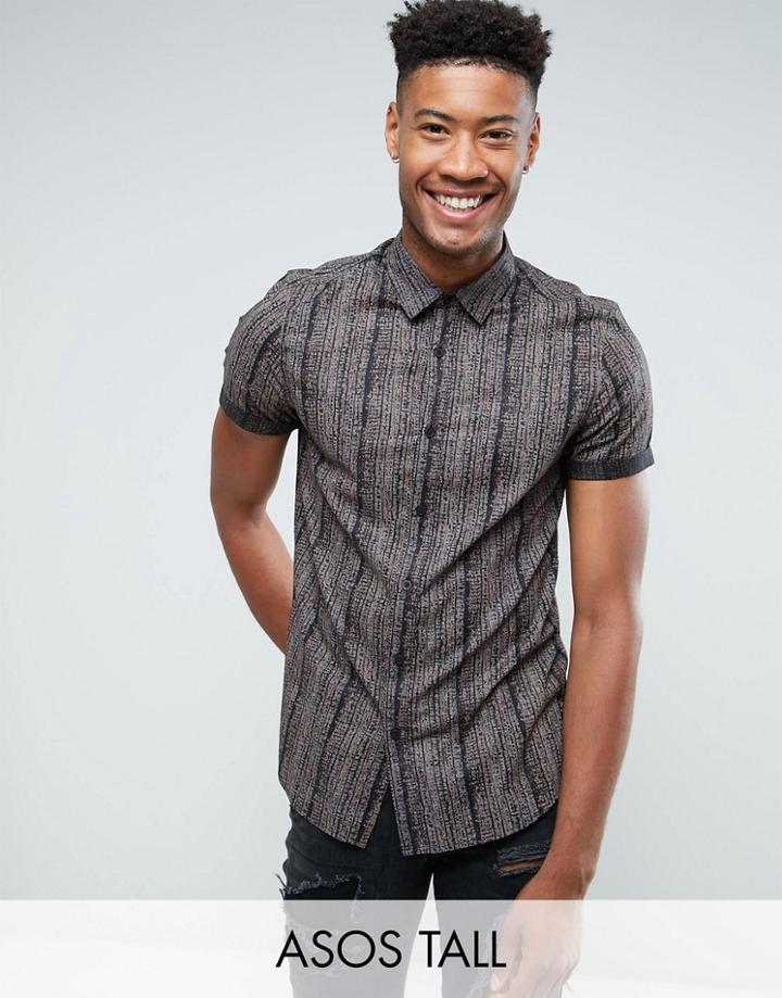 Asos Tall Regular Fit Vintage Print Shirt - Black