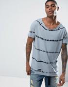 Asos Longline T-shirt With Tie Dye Stripe - Blue