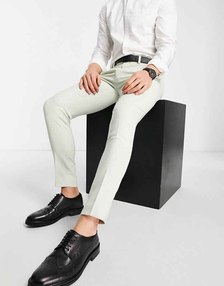 Asos Design Wedding Super Skinny Wool Mix Smart Pants With Pastel Green Dog Tooth Check