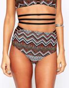 Asos Multi Chevron Print Elastic High Waist Bikini Bottom - Ethnic Chevron