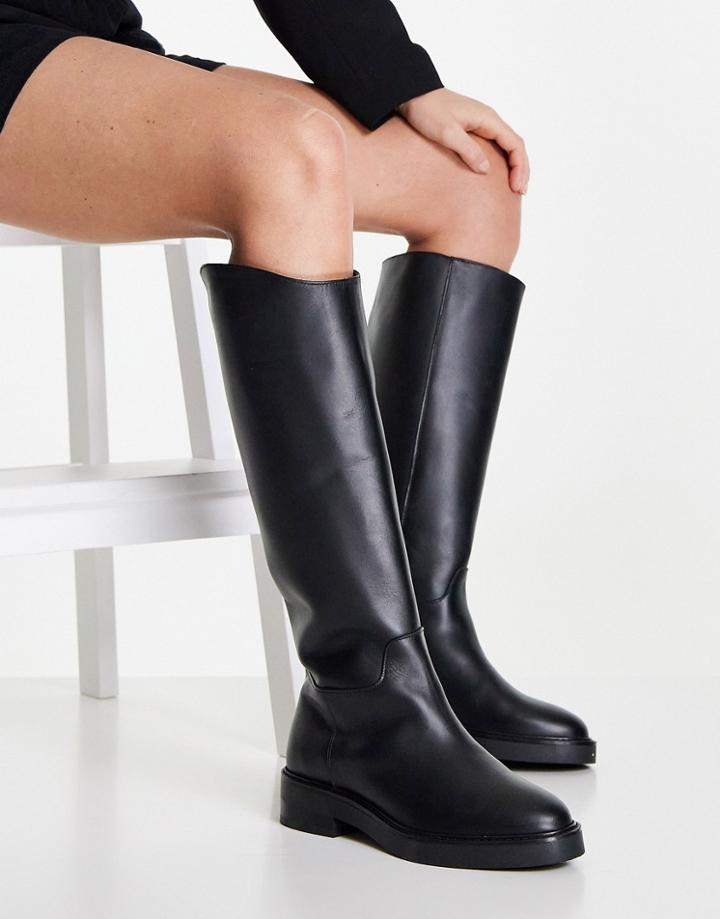 & Other Stories Leather Knee High Riding Flat Boots In Black