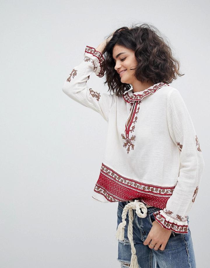 Intropia Ruffle Collar Embroidered Blouse - Cream