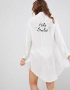 New Look 'hola Beaches' Beach Shirt Cover Up - White