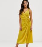 Fashion Union Petite Wrap Midi Dress-yellow