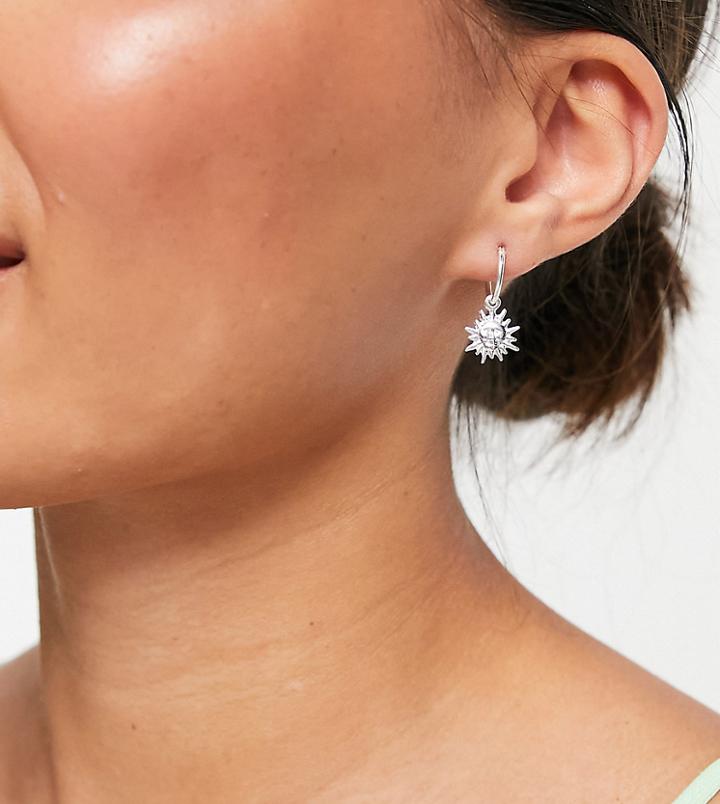 Asos Design Sterling Silver Hoop Earrings With Sun Charm