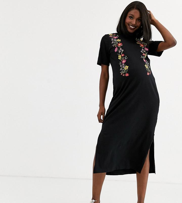 Asos Design Maternity Printed Floral Midi T Shirt Dress-black