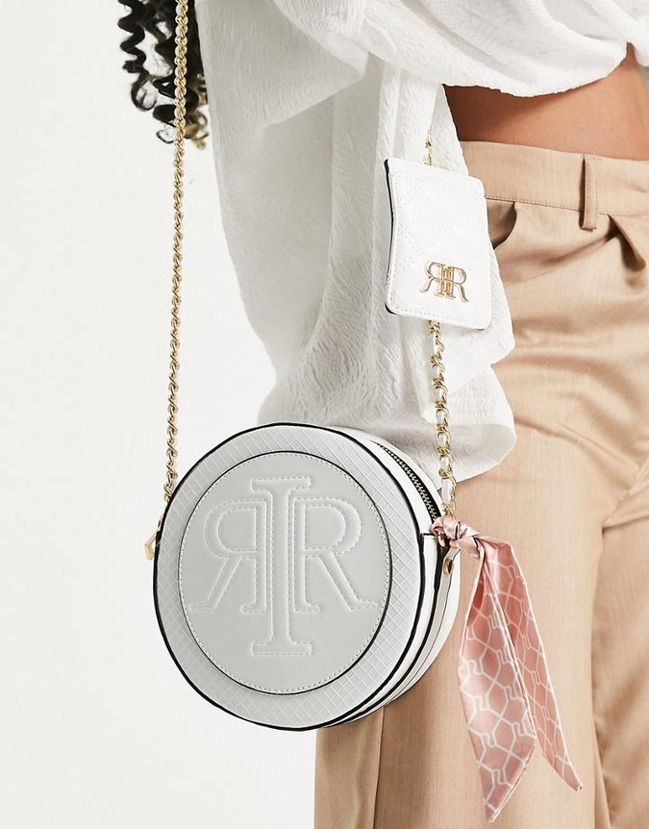 River Island Cicular Embossed Logo Crossbody Bag In White