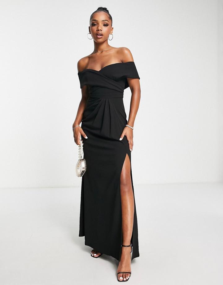 Little Mistress Lace Insert Bandeau Maxi Prom Dress In Black