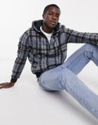 Brave Soul Check Fleece Half Zip Hoodie-grey