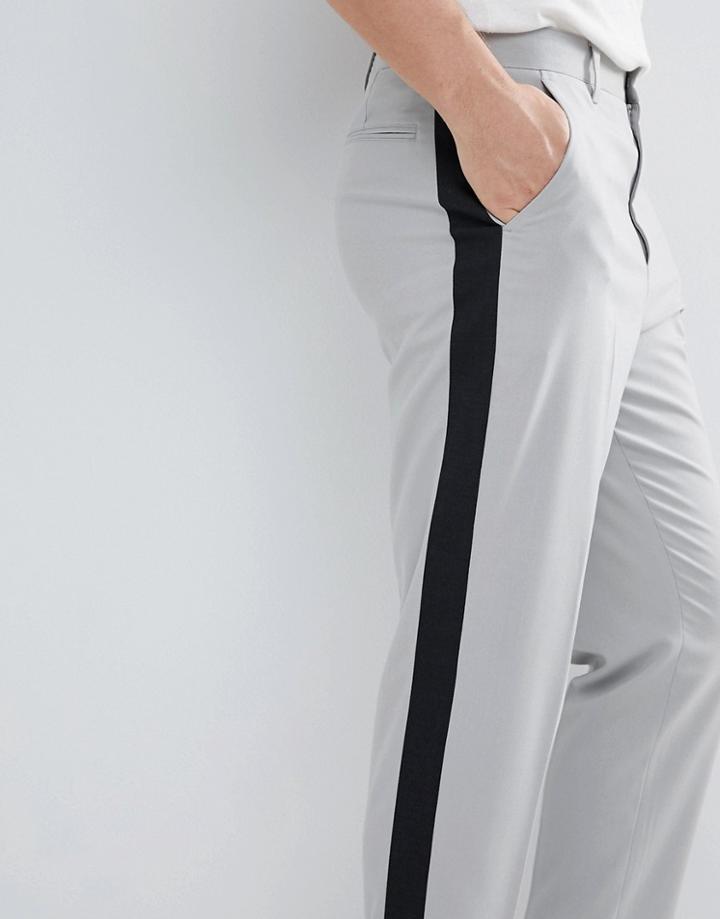 Asos Tapered Smart Pants In Ice Gray With Charcoal Side Stipe - Gray
