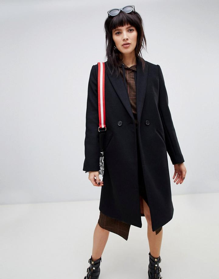 Stradivarius Double Button Mid Length Coat - Black