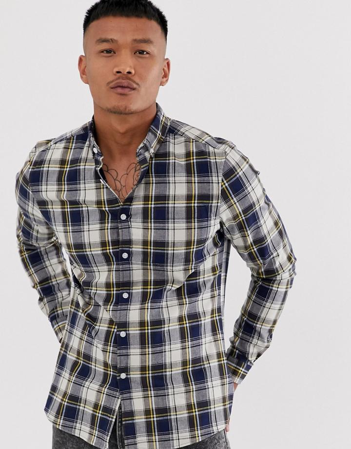 Asos Design Slim Fit Check Shirt-brown