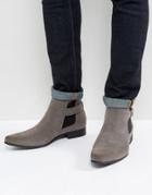 Asos Chelsea Boots In Gray Faux Suede With Strap Detail - Gray