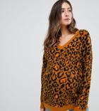 Asos Design Maternity Sweater With V Neck In Animal - Multi