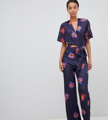 True Violet Tall Floral Flutter Sleeve Jumpsuit - Multi