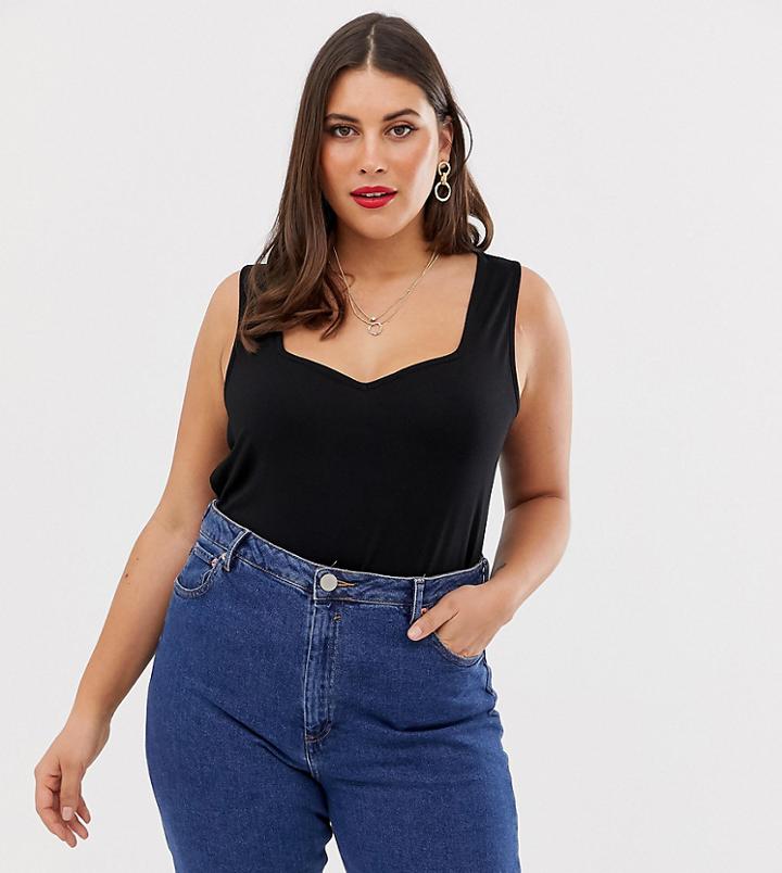 Asos Design Curve Sweetheart Tank In Black - Black