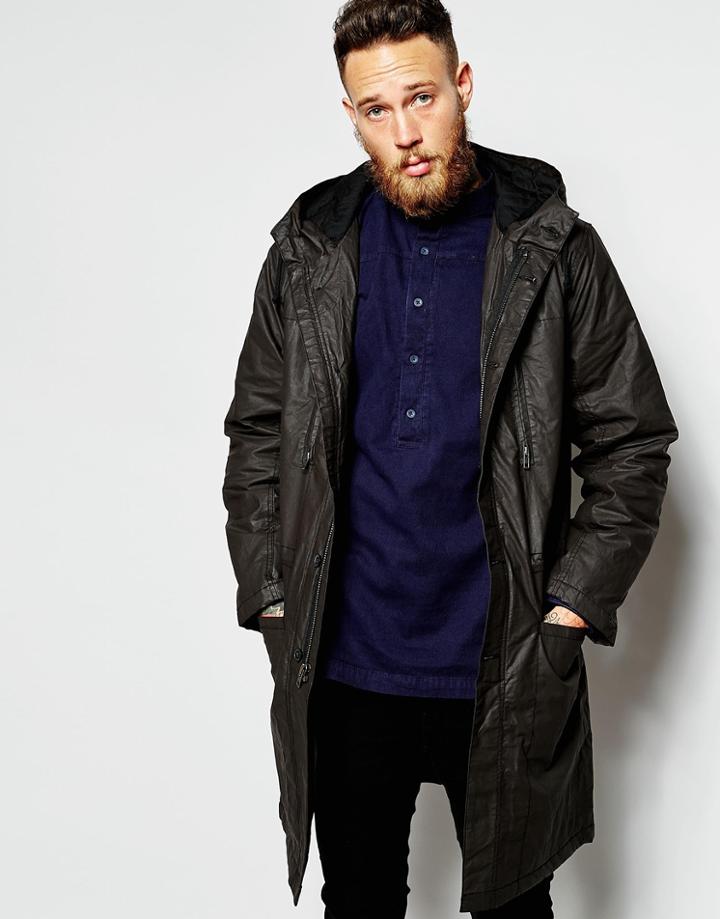 Waven Hooded Parka Coat Oversized Coated Black - Black