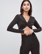 Club L Glitter Jersey Knot Crop Top Two-piece In Copper