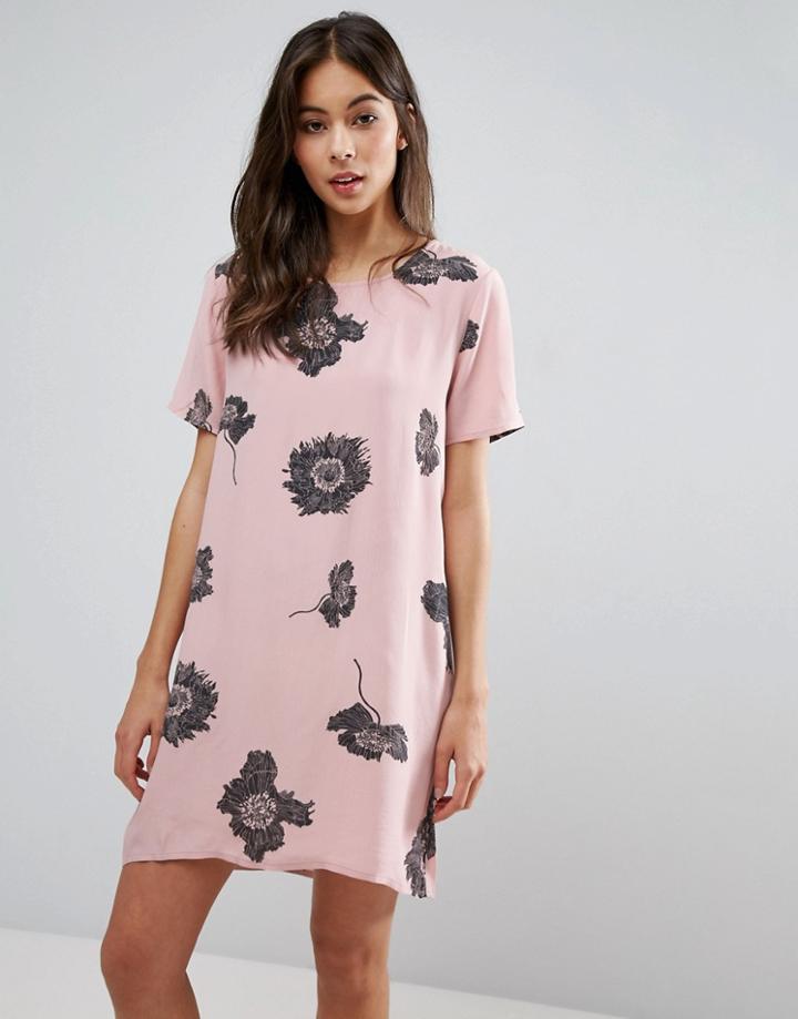 Pieces Isabella Flower Print Shift Dress - Pink