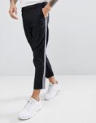 Boohooman Cropped Tapered Pants With Side Stripe In Black - Black