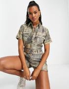 Guess Utility Romper In Khaki-green