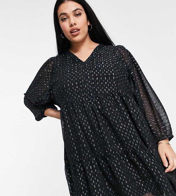 Vero Moda Curve Chiffon Smock Dress In Black Spot Print-silver