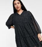 Vero Moda Curve Chiffon Smock Dress In Black Spot Print-silver