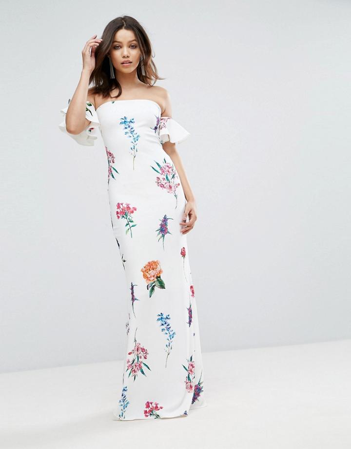City Goddess Bandeau Maxi Dress In Floral Print - White
