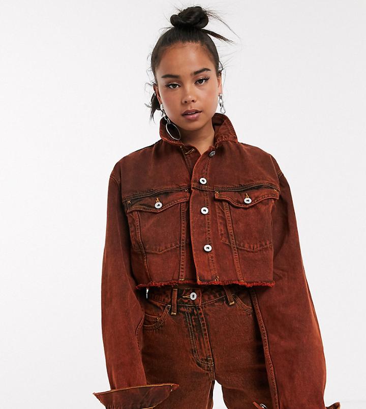 Collusion Boxy Denim Jacket In Washed Orange