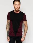 Asos Muscle T-shirt With Triangle Panel In Oxblood