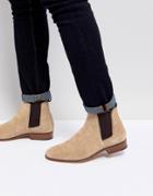 Asos Chelsea Boots In Stone Suede With Emboss And Natural Sole - Stone