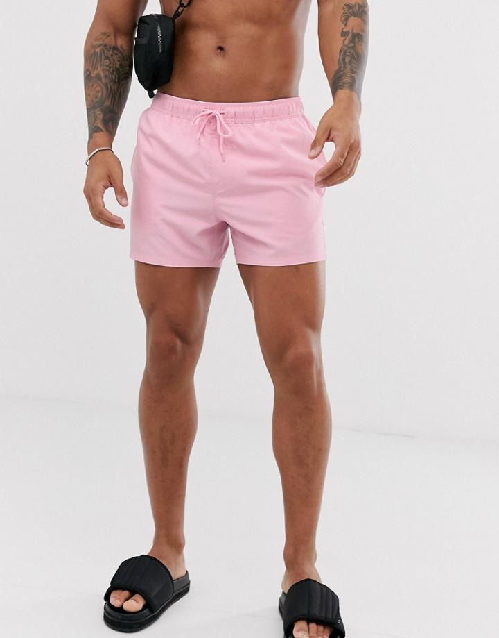 Asos Design Swim Short In Pink Short Length - Blue