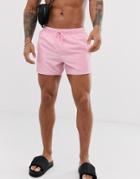 Asos Design Swim Short In Pink Short Length - Blue