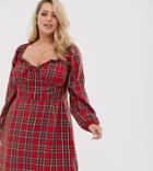 Wild Honey Plus Square Neck Tea Dress With Structured Bodice In Plaid