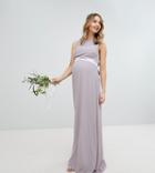 Tfnc Maternity Sateen Bow Back Maxi Bridesmaid Dress - Gray